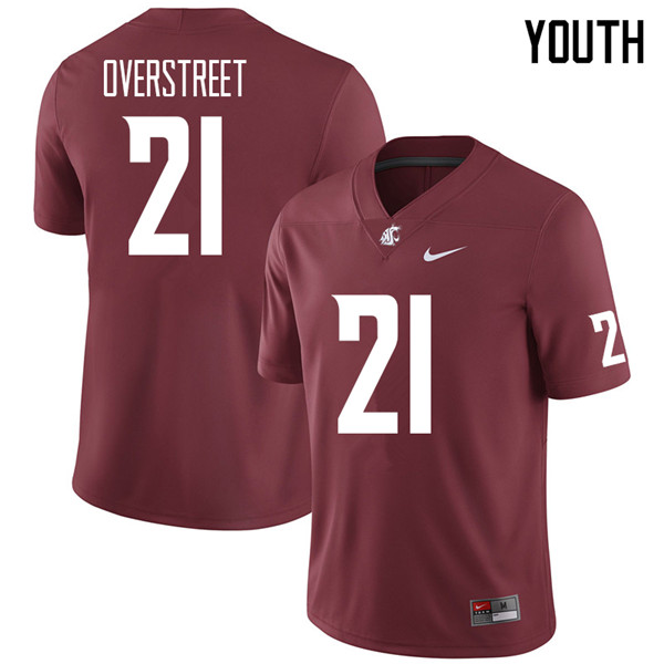 Youth #21 William Overstreet Washington State Cougars College Football Jerseys Sale-Crimson - Click Image to Close